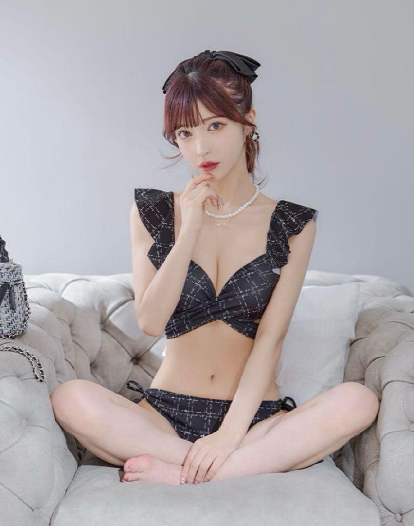 sugar ツイードプリント バッククロスリボン クロスビキニ 2点セット