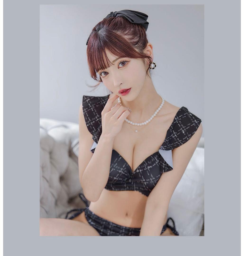 sugar ツイードプリント バッククロスリボン クロスビキニ 2点セット