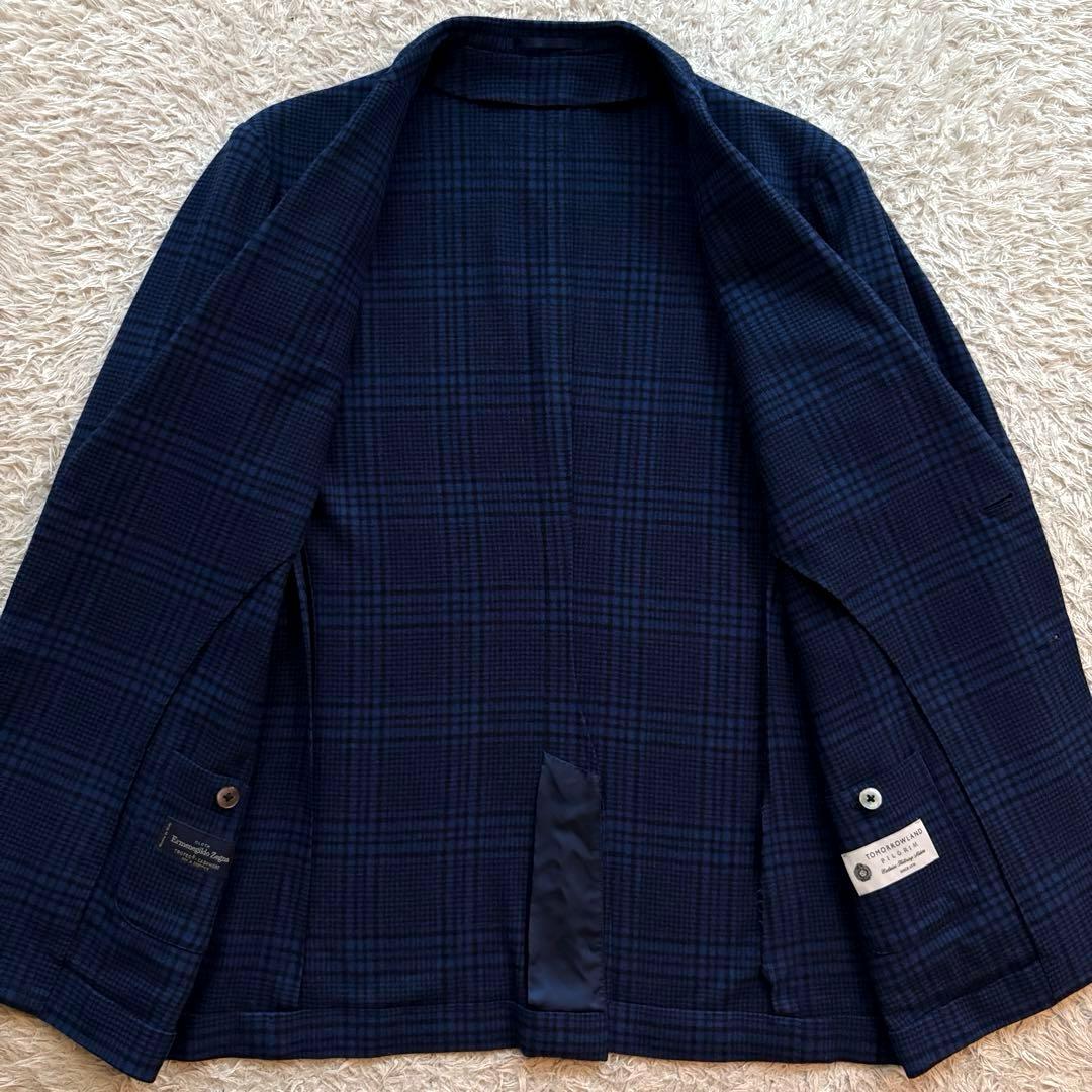 ★カシミヤ混 XL★ トゥモローランド ピルグリム ゼニア グレンチェック 青