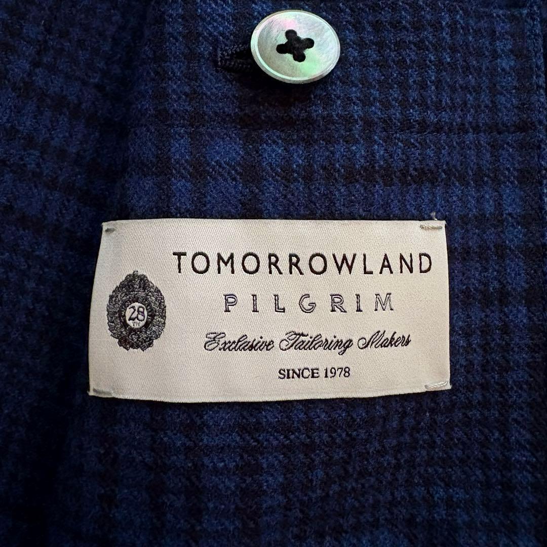 ★カシミヤ混 XL★ トゥモローランド ピルグリム ゼニア グレンチェック 青