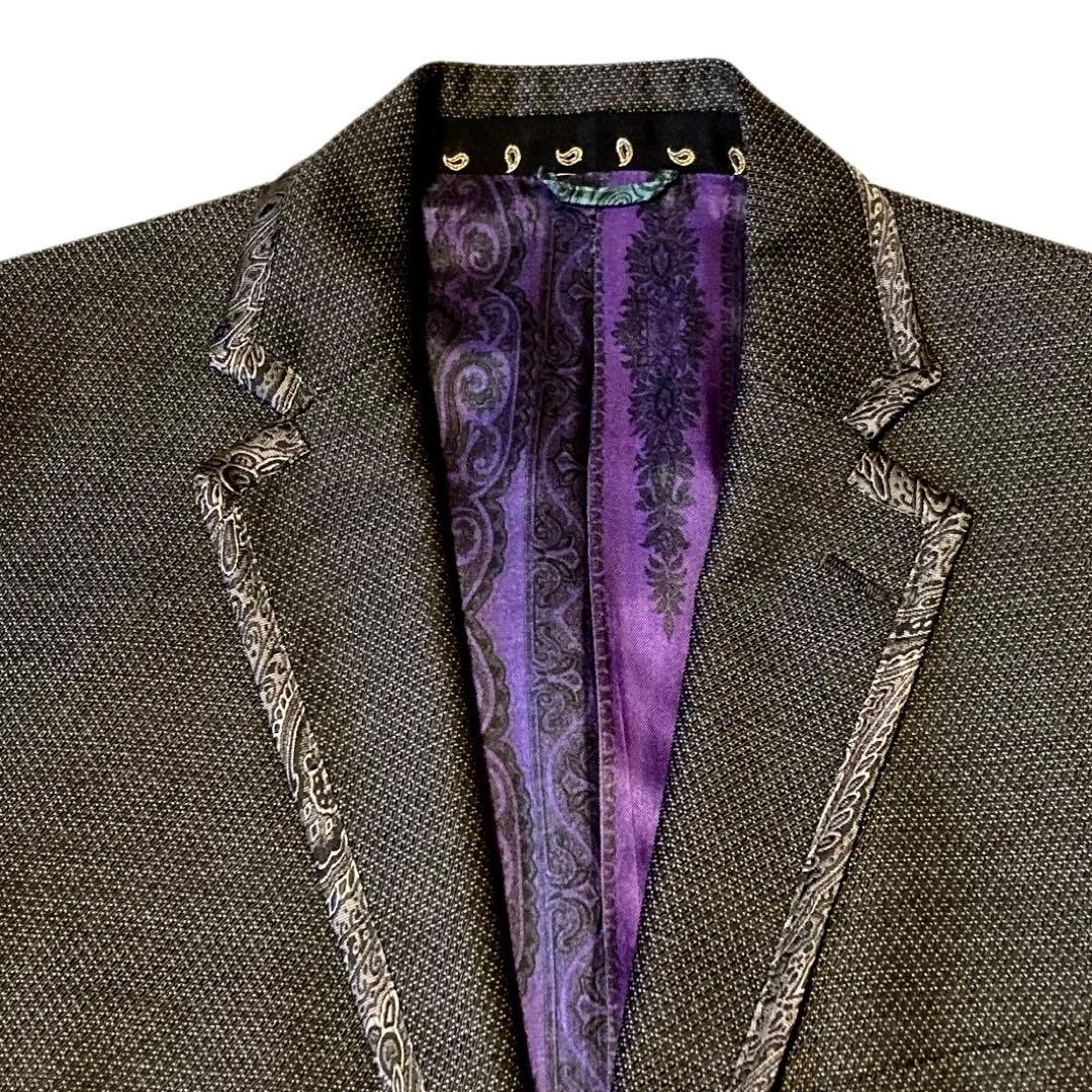【美品】✨ETRO パイピングスーツ 裏地ペイズリー ボタニカル 52 XL