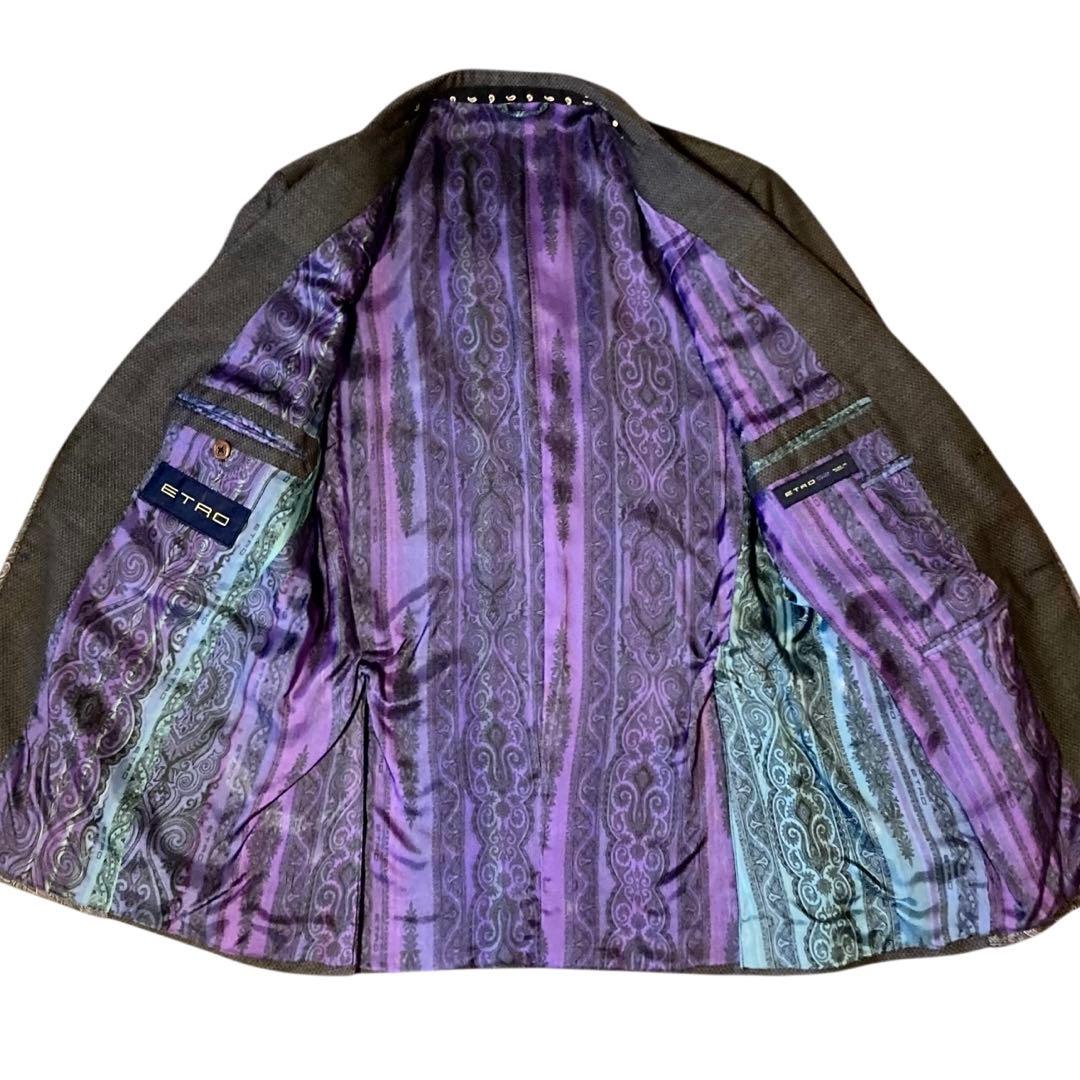 【美品】✨ETRO パイピングスーツ 裏地ペイズリー ボタニカル 52 XL