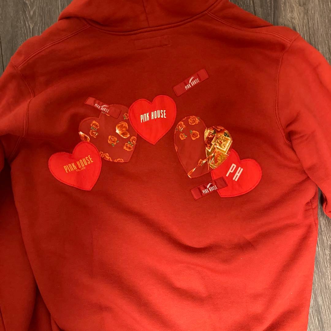 【極美品】ピンクハウス花柄・ハートプリントパーカー ワインレッド❁⃘*.゜