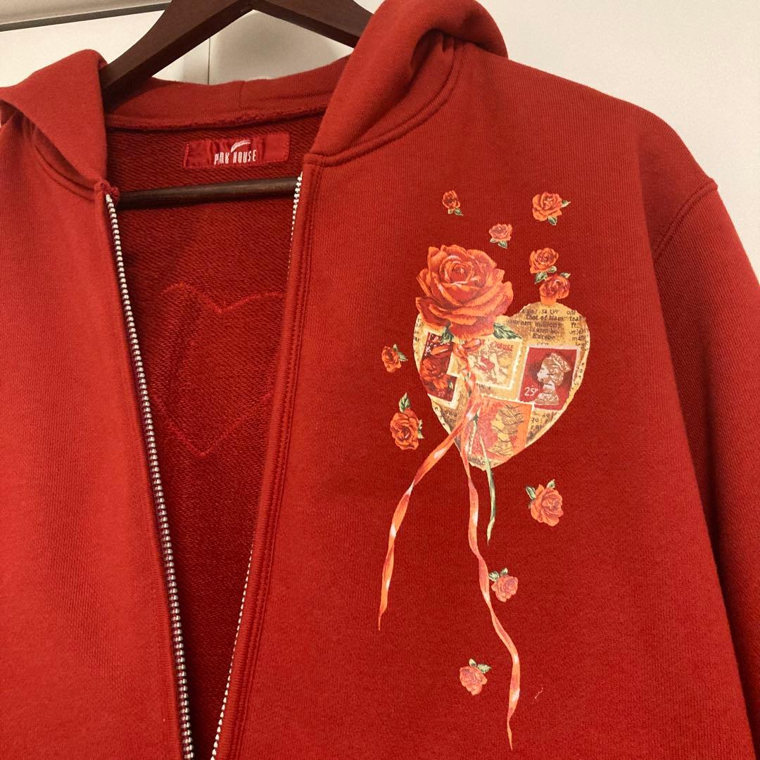 【極美品】ピンクハウス花柄・ハートプリントパーカー ワインレッド❁⃘*.゜
