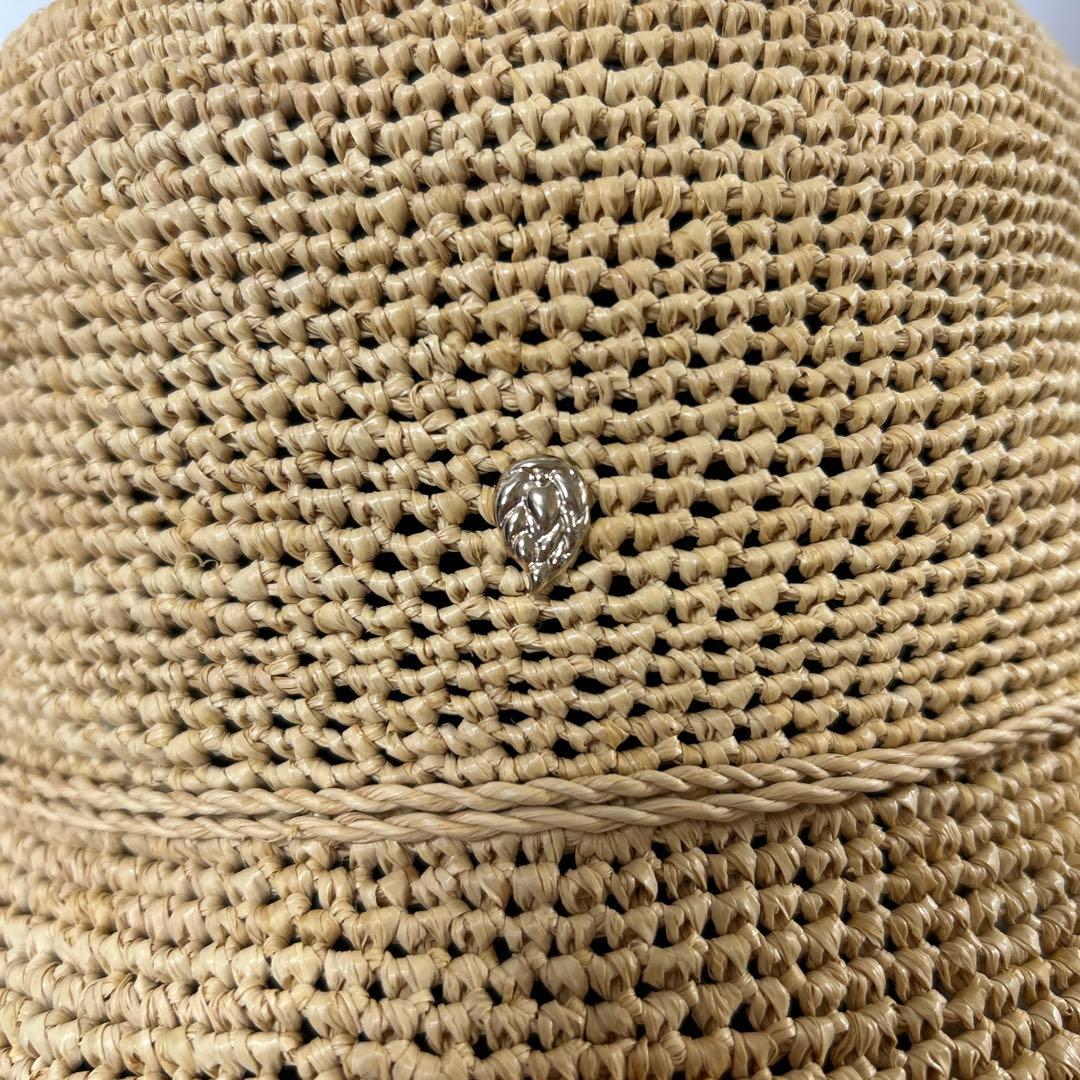 ヘレンカミンスキー 麦わら帽子 ラフィアハット　ロゴ金具 ナチュラル