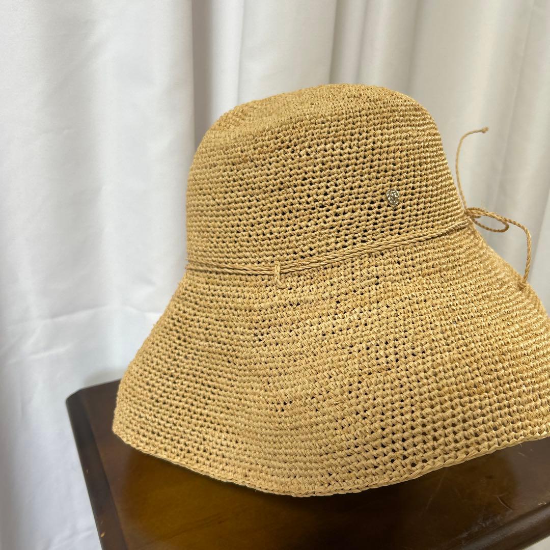 ヘレンカミンスキー 麦わら帽子 ラフィアハット　ロゴ金具 ナチュラル