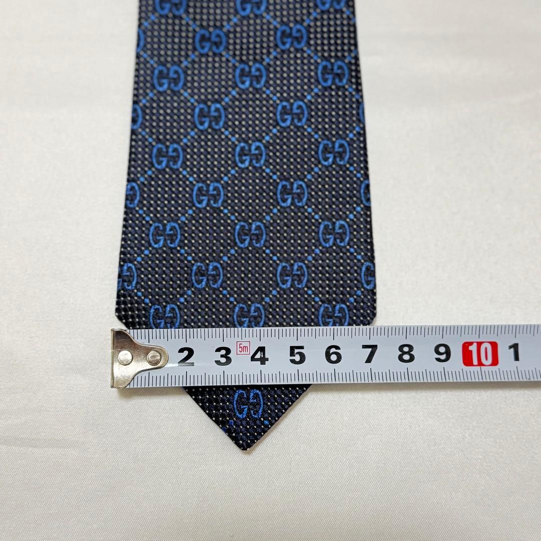 【美品】GUCCI シルク ネクタイ ブラック・ブルー GGパターン