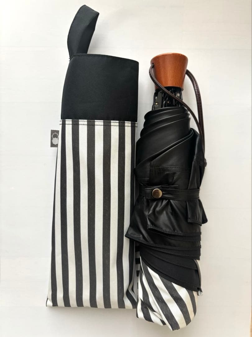 サンバリア100 折りたたみ日傘 3段折/白黒ストライプ