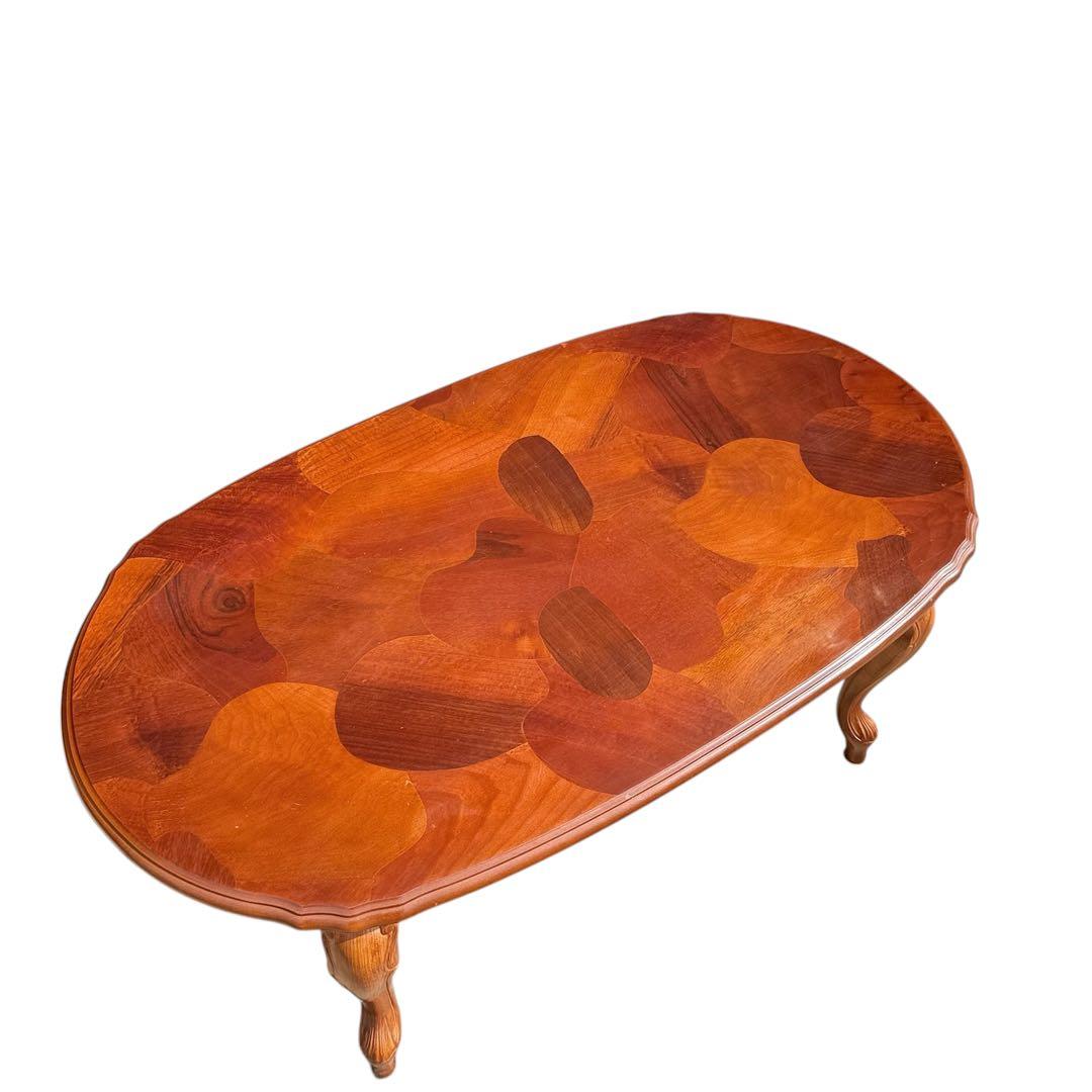 HR852 【象嵌彫刻が素敵】イタリア　猫脚　ローテーブル　イタリア