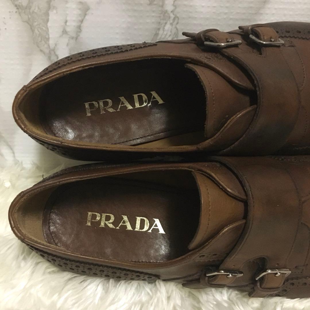 コ*イ様 美品　PRADA プラダ 本革　ダブルモンクストラップ シューズキーパ