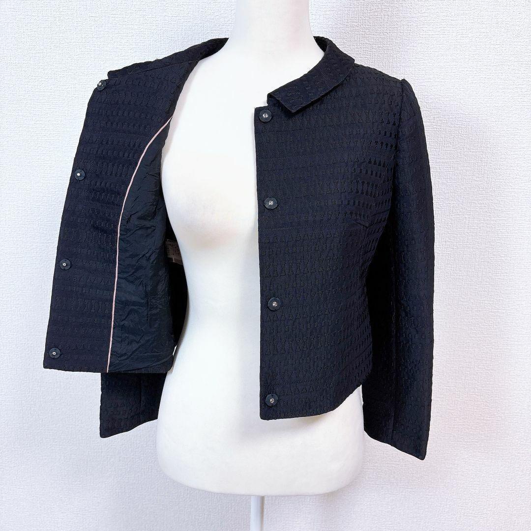【美品】TOCCA ツイード 長袖ジャケット スナップボタン 4 総柄 ネイビー