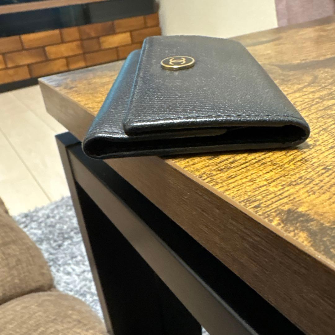 CHANEL ブラック レザー キーケース ココボタン キーケース