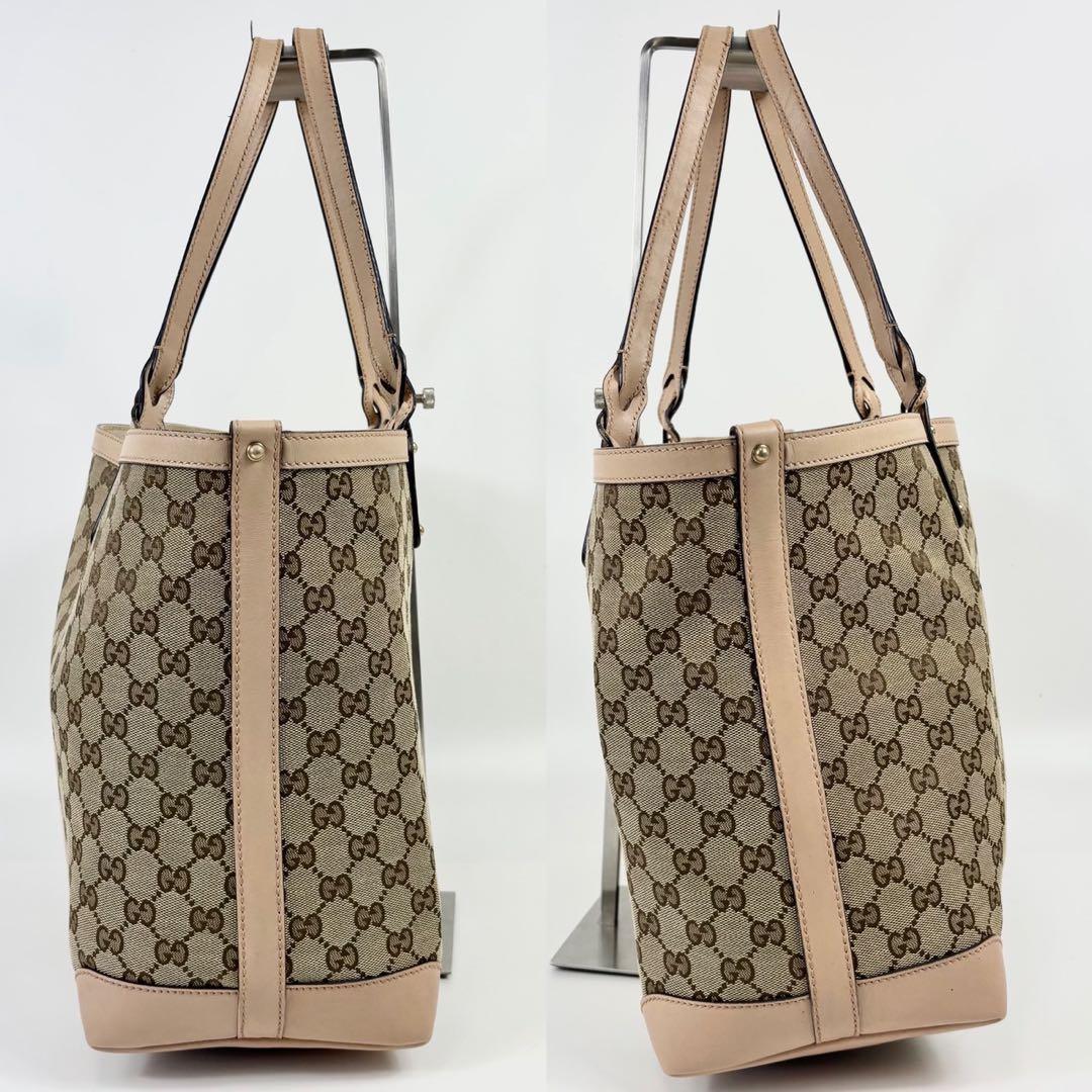 グッチ トートバッグ レザー×キャンバス A4可 肩掛け GG柄 ポーチ付