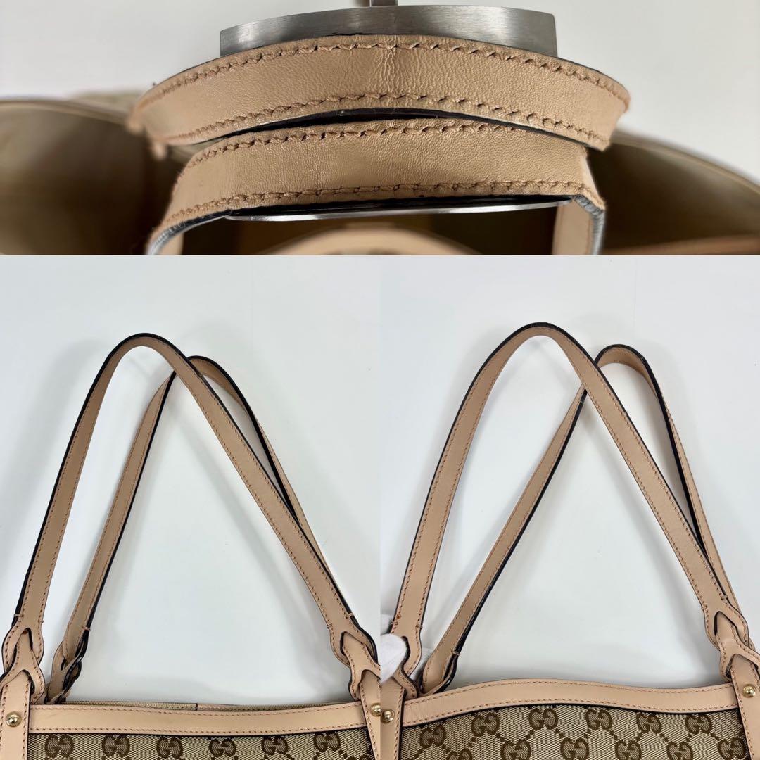 グッチ トートバッグ レザー×キャンバス A4可 肩掛け GG柄 ポーチ付