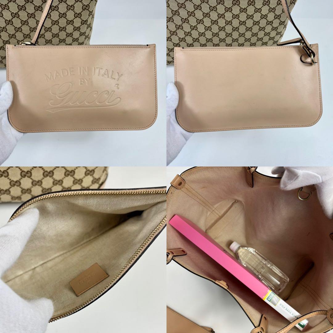 グッチ トートバッグ レザー×キャンバス A4可 肩掛け GG柄 ポーチ付