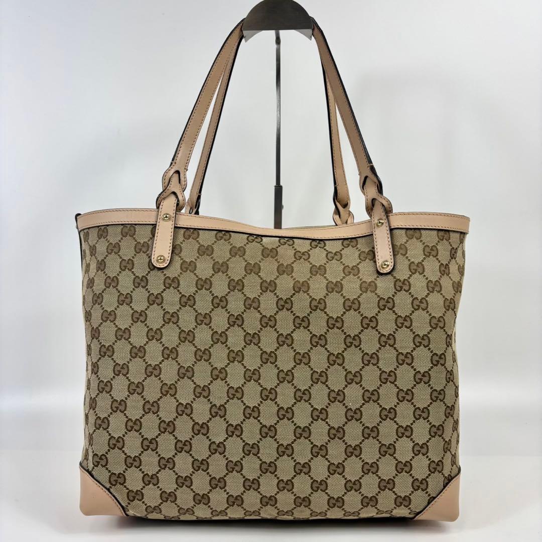 グッチ トートバッグ レザー×キャンバス A4可 肩掛け GG柄 ポーチ付