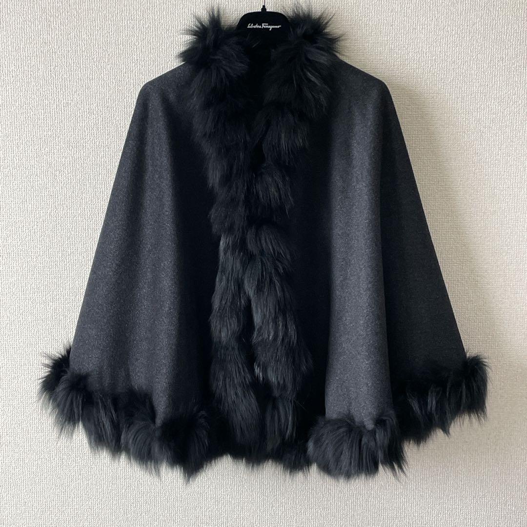 MORPHEUS✨マーファス 毛 カシミヤ ファー ポンチョ ブルーフォックス