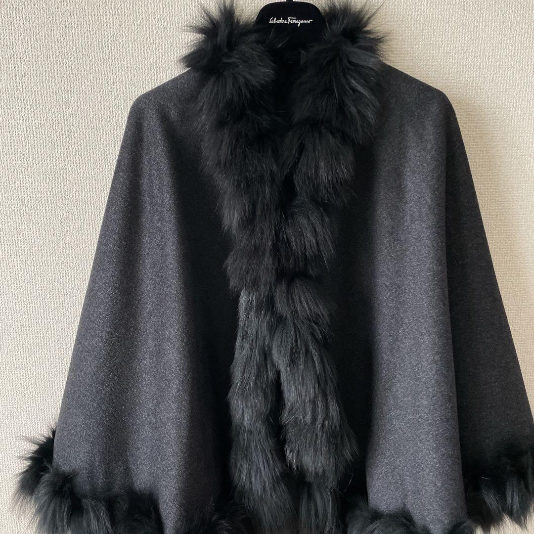 MORPHEUS✨マーファス 毛 カシミヤ ファー ポンチョ ブルーフォックス