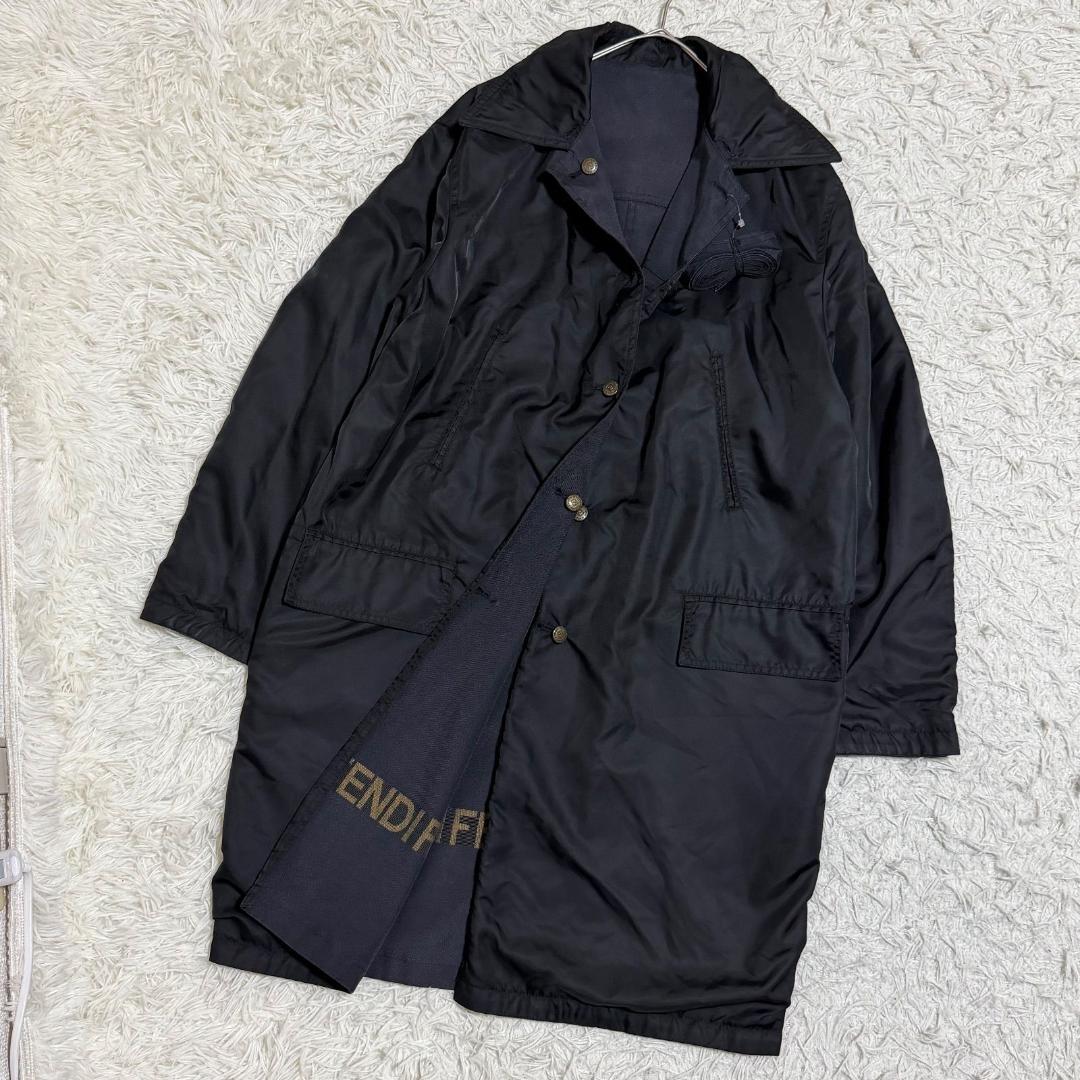 16069✨フェンディ リバーシブルコート 黒 ファー取外し可 ベルト付