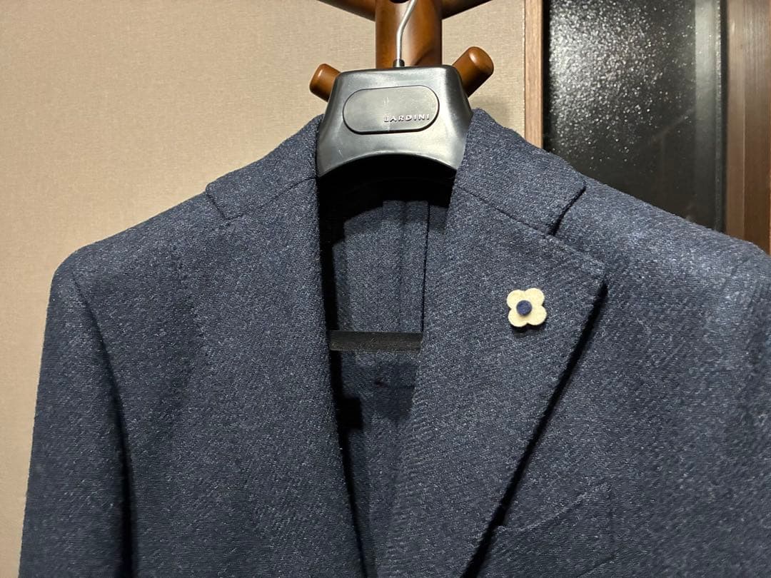 LARDINI ツイード テーラードジャケット 42 ネイビー