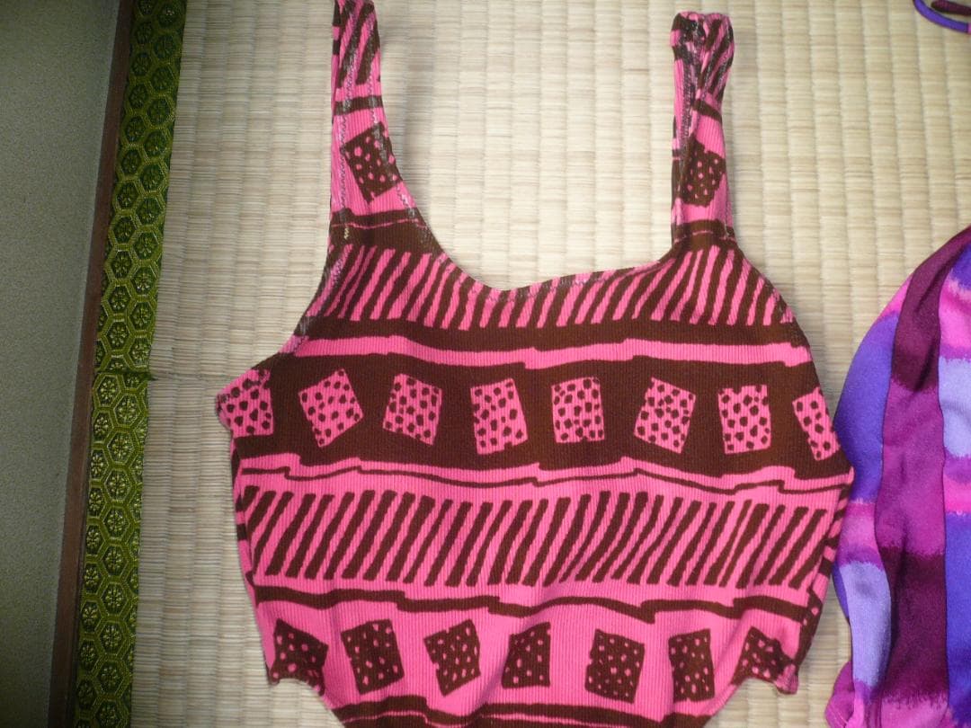 珍しい！アシックス製 超ハイレグレオタード水着 RQ＆紫柄ホルターネック水着