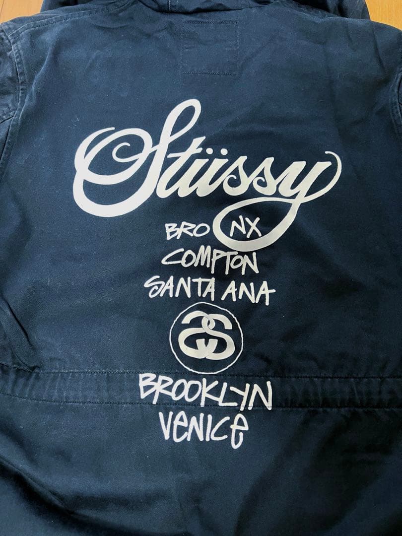 Stussy ブラック カバーオール フード付き