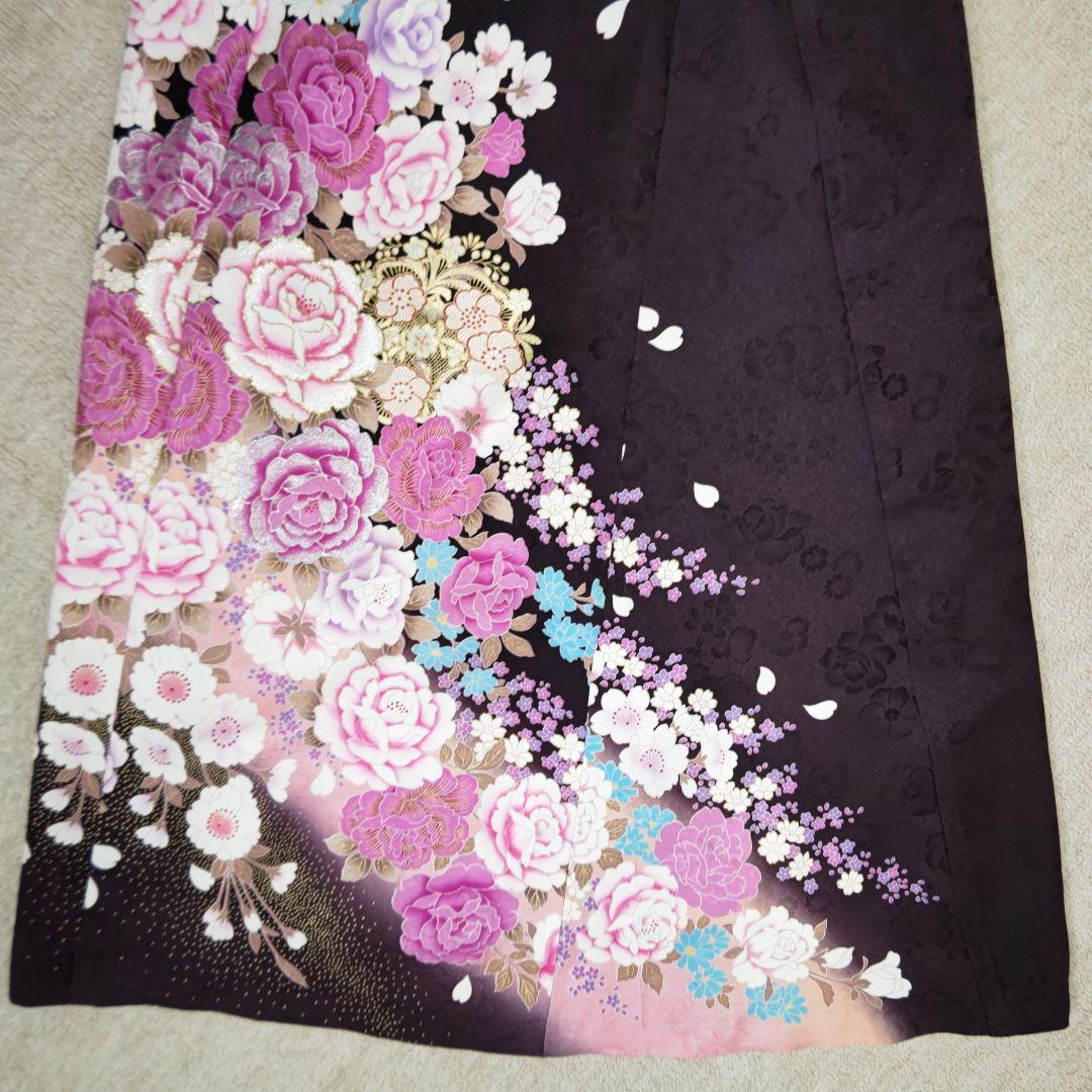 振袖ドレス トールサイズ ノースリーブ 着物リメイク 黒紫