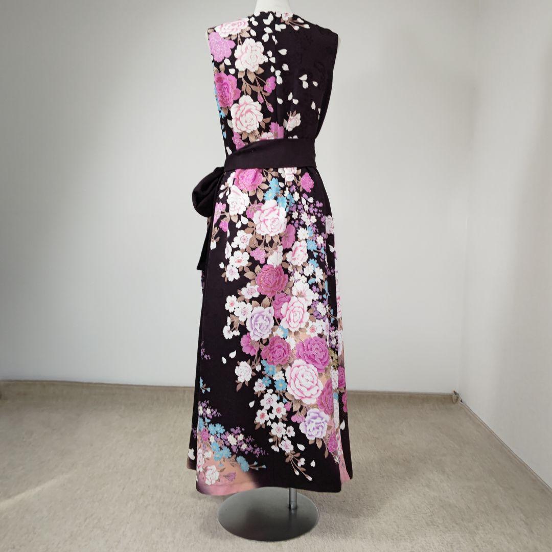 振袖ドレス トールサイズ ノースリーブ 着物リメイク 黒紫