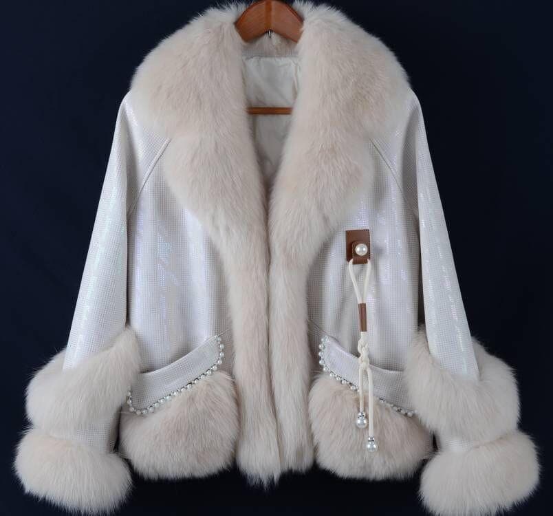 新品★最高級フォックスファー付き★ウォッシュレザー生地のダウンコート毛皮ファー