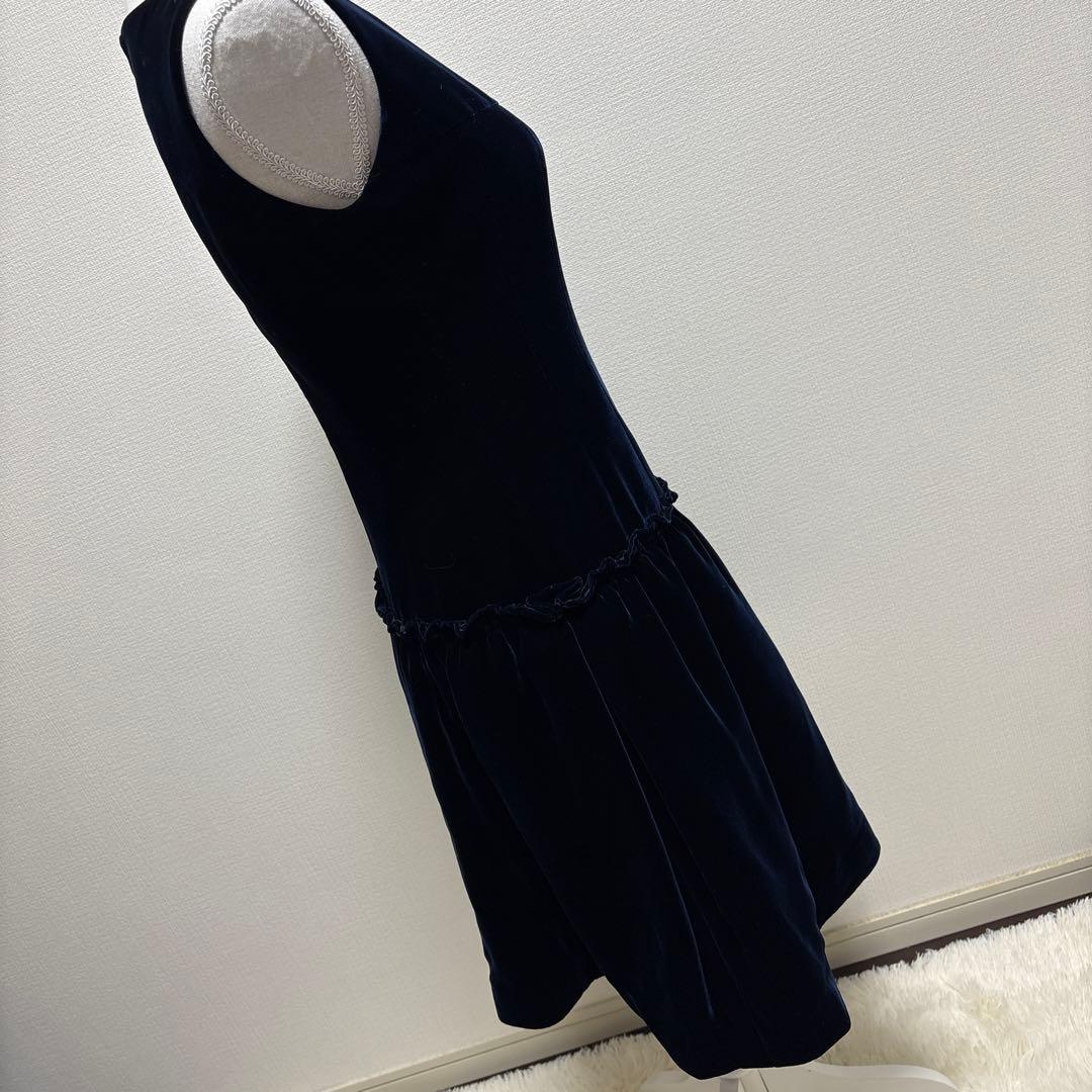 美品　Rene ネイビー ベルベット ノースリーブ ワンピース36 ドレス