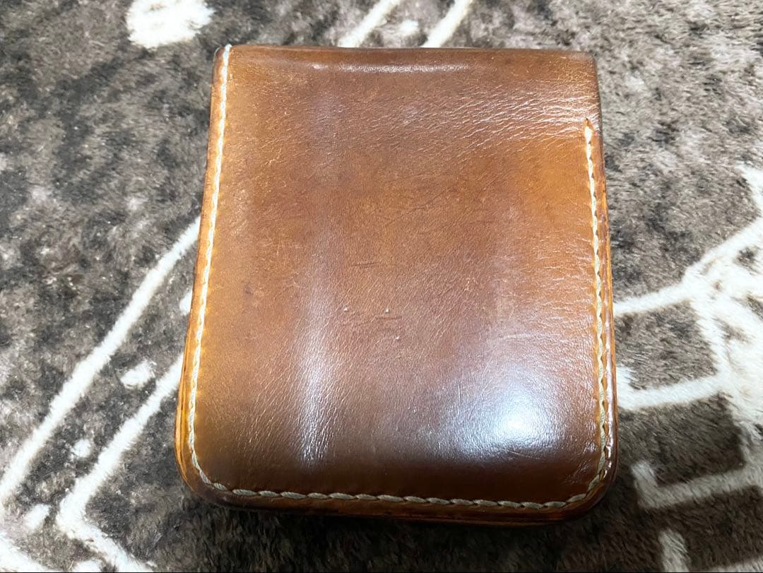 ビーズ屋公ちゃん レザー 二つ折り財布 ブラウン ウォレットロープ付き