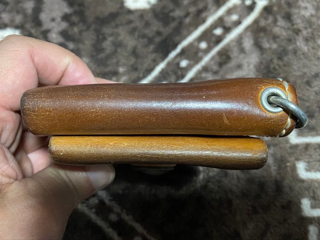 ビーズ屋公ちゃん レザー 二つ折り財布 ブラウン ウォレットロープ付き