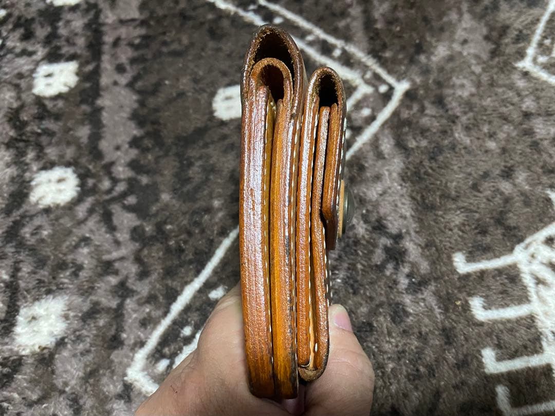 ビーズ屋公ちゃん レザー 二つ折り財布 ブラウン ウォレットロープ付き