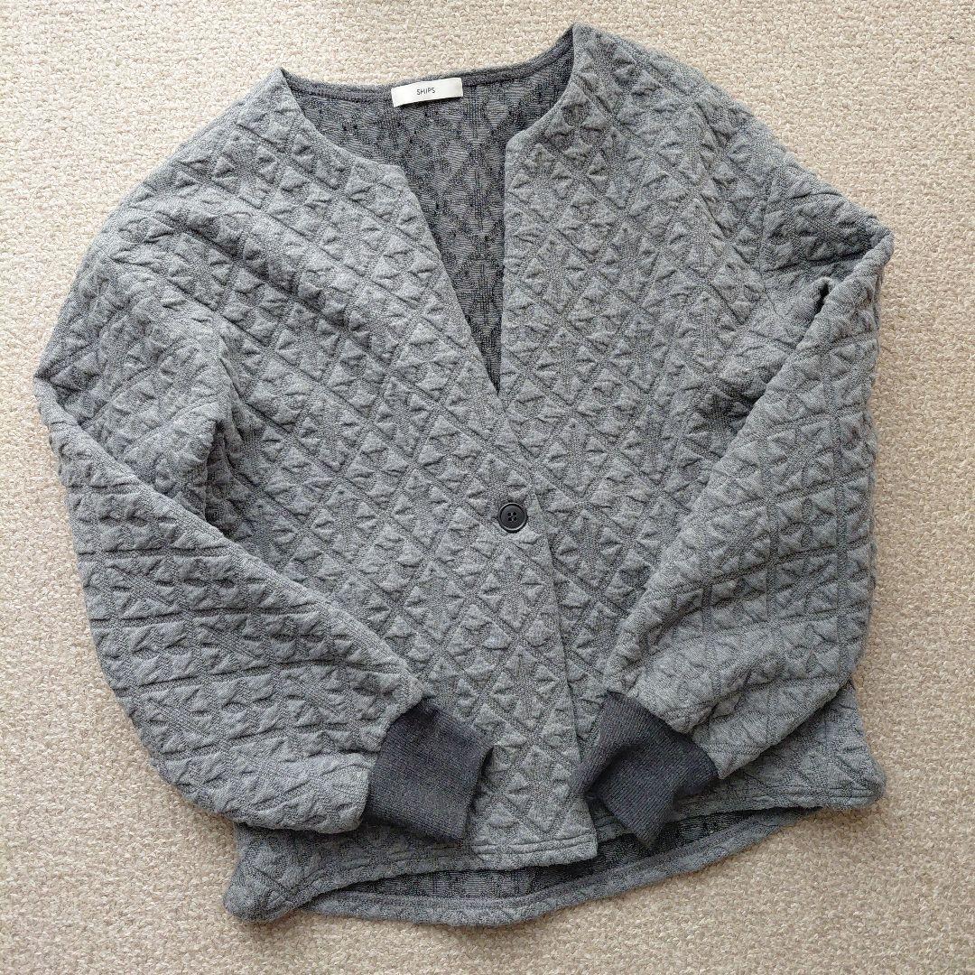 SHIPS　キルティング ジャカード カーディガン