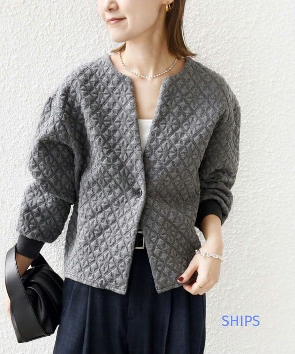SHIPS　キルティング ジャカード カーディガン