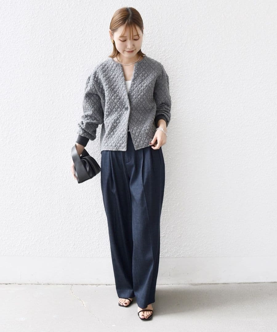 SHIPS　キルティング ジャカード カーディガン