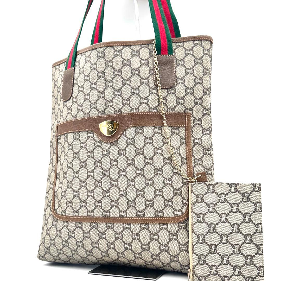 《極美品》GUCCI GGプラス シェリーライン トートバッグ ポーチ付 A4