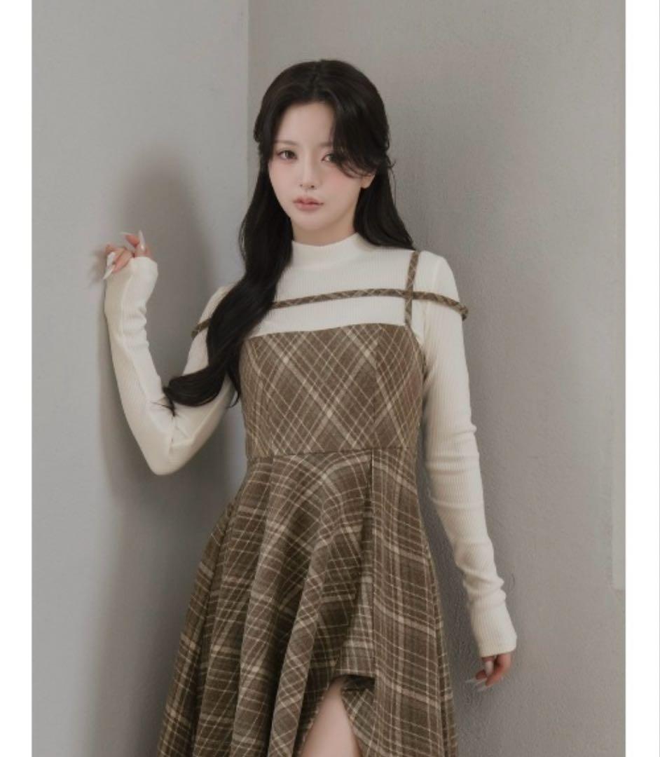 ダーリッチ MOC レイヤードチェックイレヘムミディワンピース F