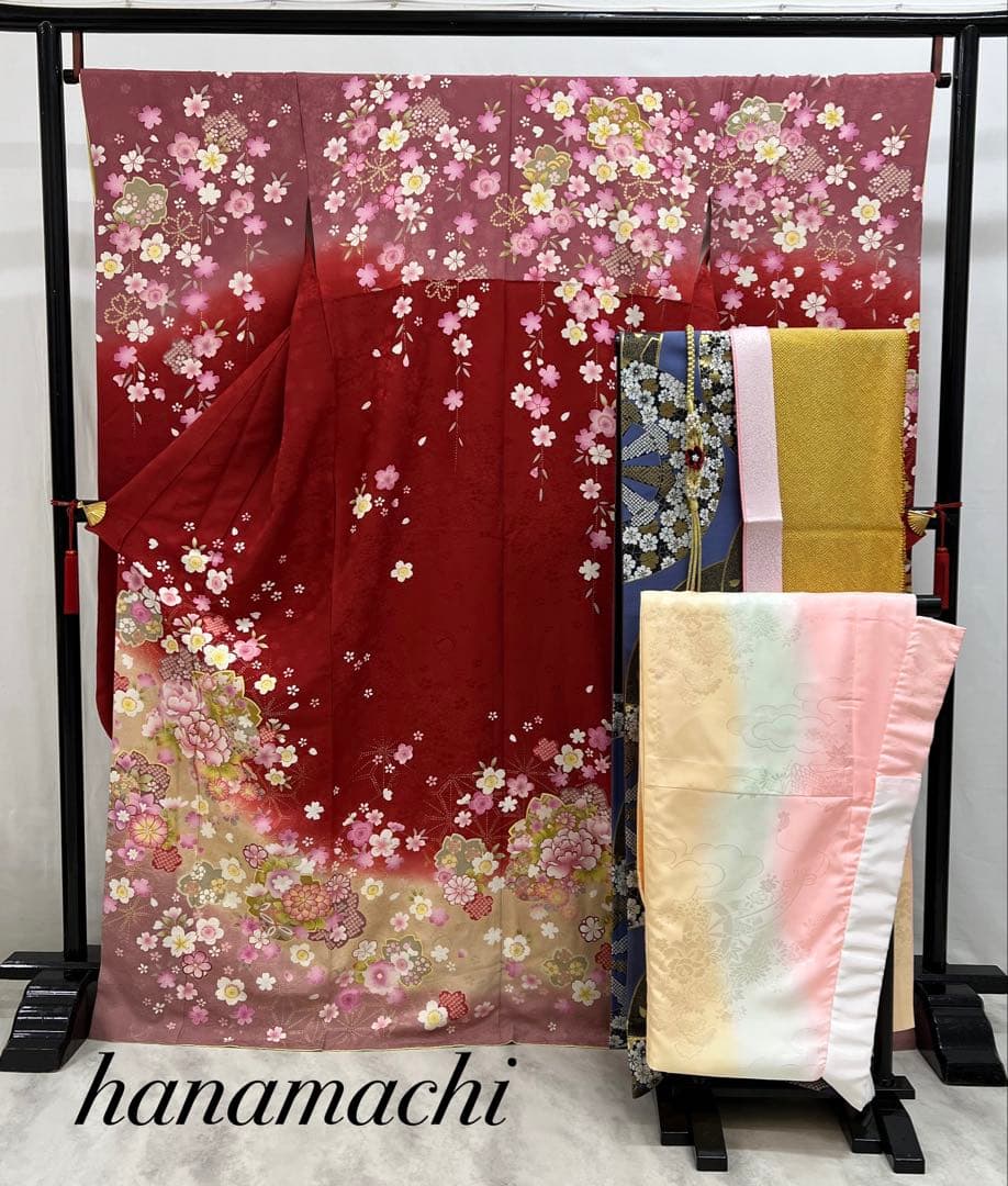 振り袖　フルセット　長襦袢　成人式　金彩加工　刺繍入り　長尺袋帯　658