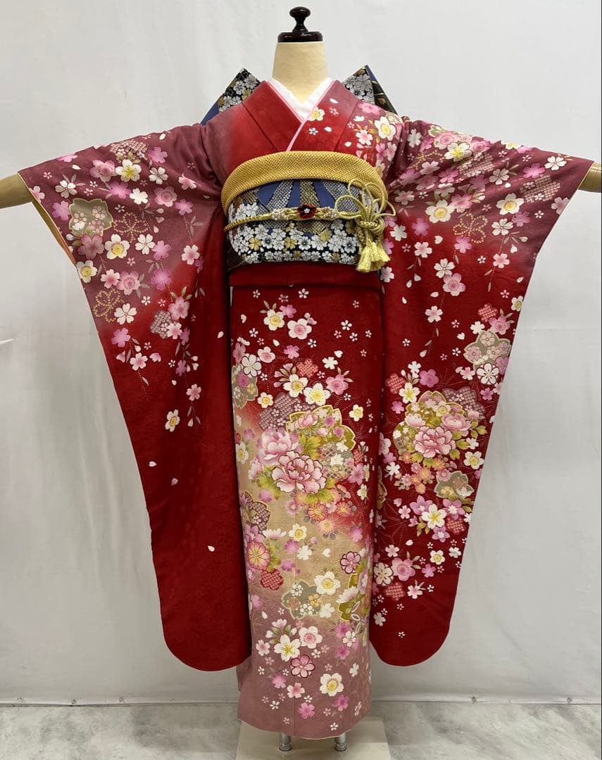 振り袖　フルセット　長襦袢　成人式　金彩加工　刺繍入り　長尺袋帯　658