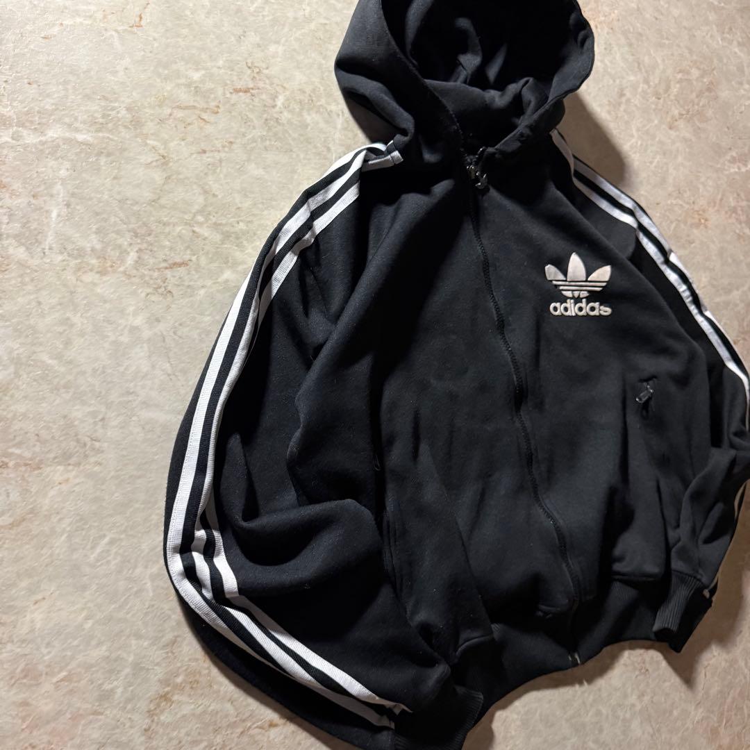 01年製adidasジップアップパーカートラックジャケット短丈スポーツMIX黒