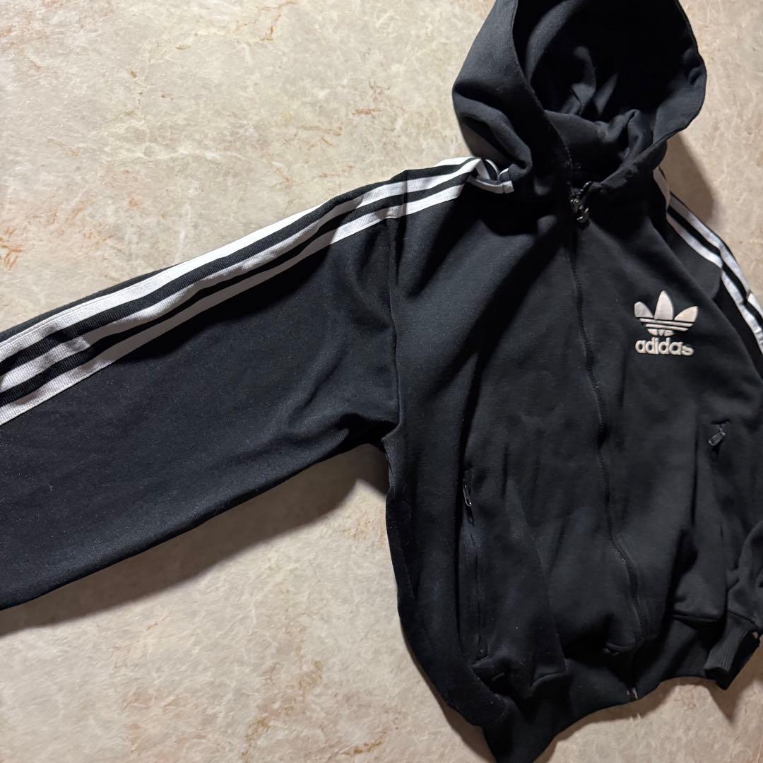 01年製adidasジップアップパーカートラックジャケット短丈スポーツMIX黒