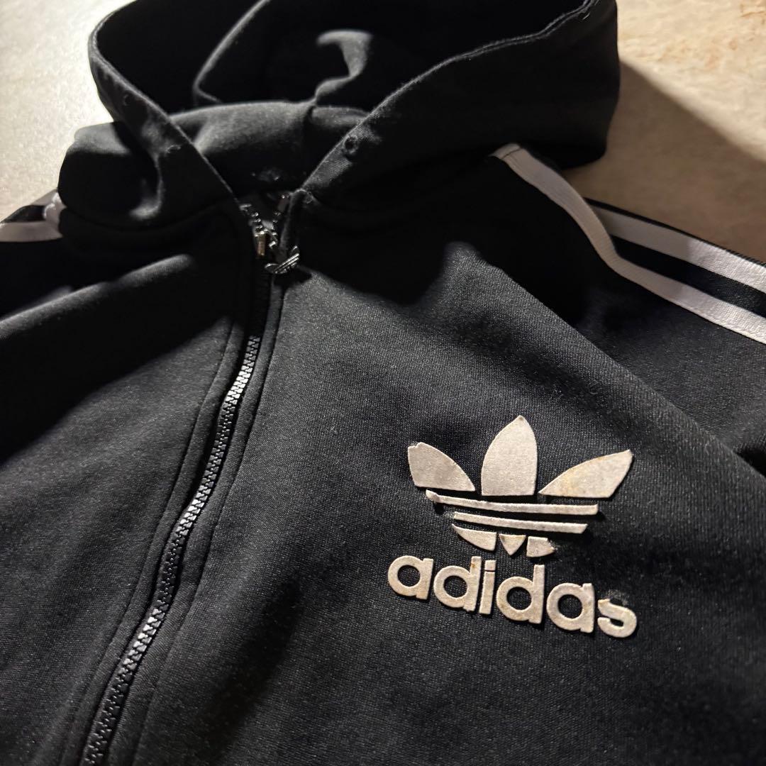 01年製adidasジップアップパーカートラックジャケット短丈スポーツMIX黒