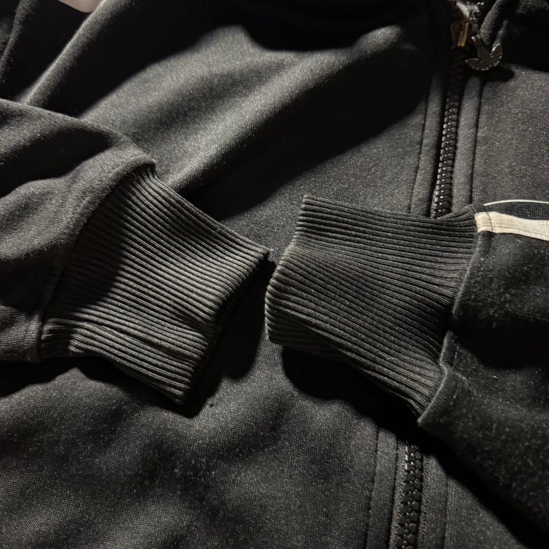 01年製adidasジップアップパーカートラックジャケット短丈スポーツMIX黒