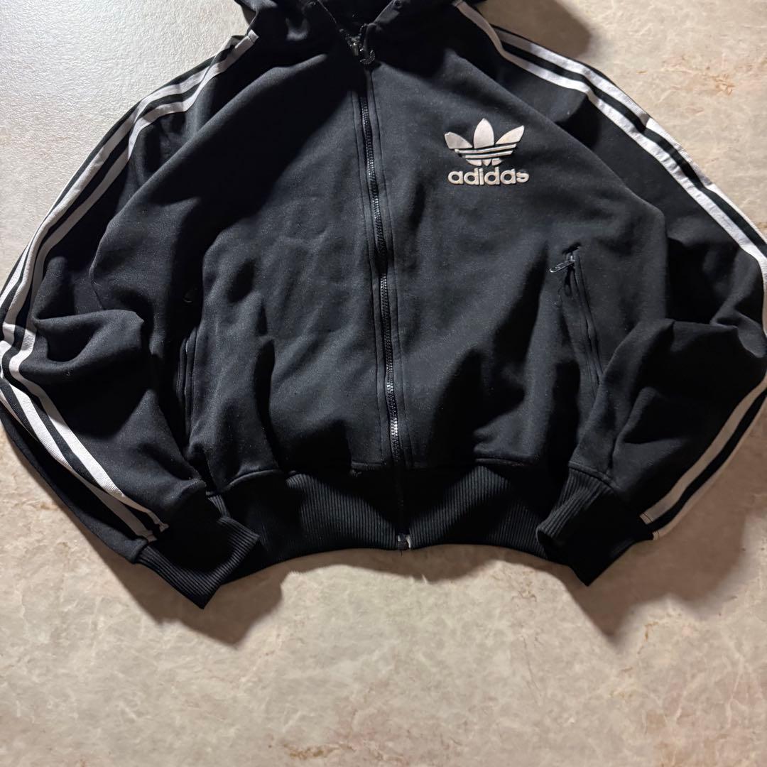 01年製adidasジップアップパーカートラックジャケット短丈スポーツMIX黒