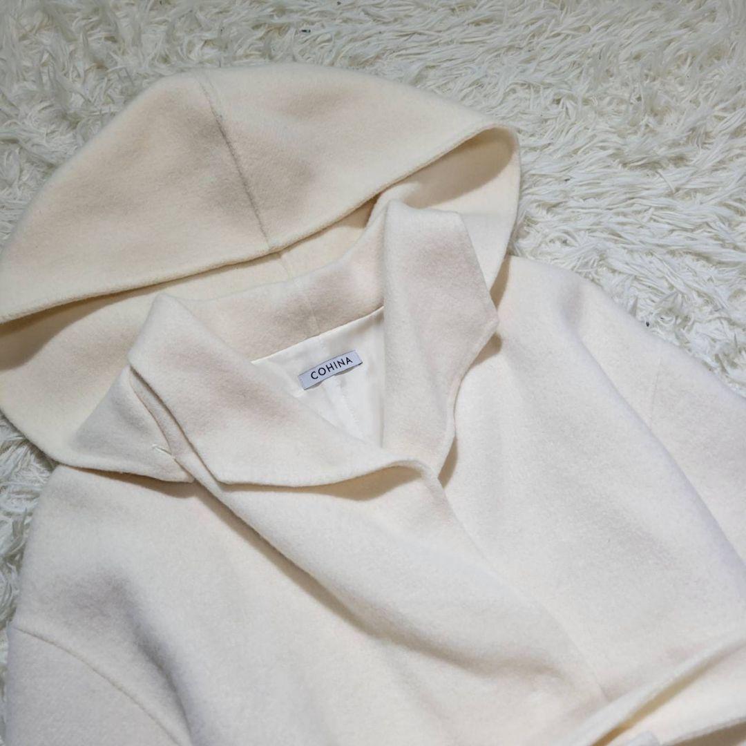 【美品】COHINAコヒナ　リバーコート　ライトウール　ミディ丈　ウエストリボン