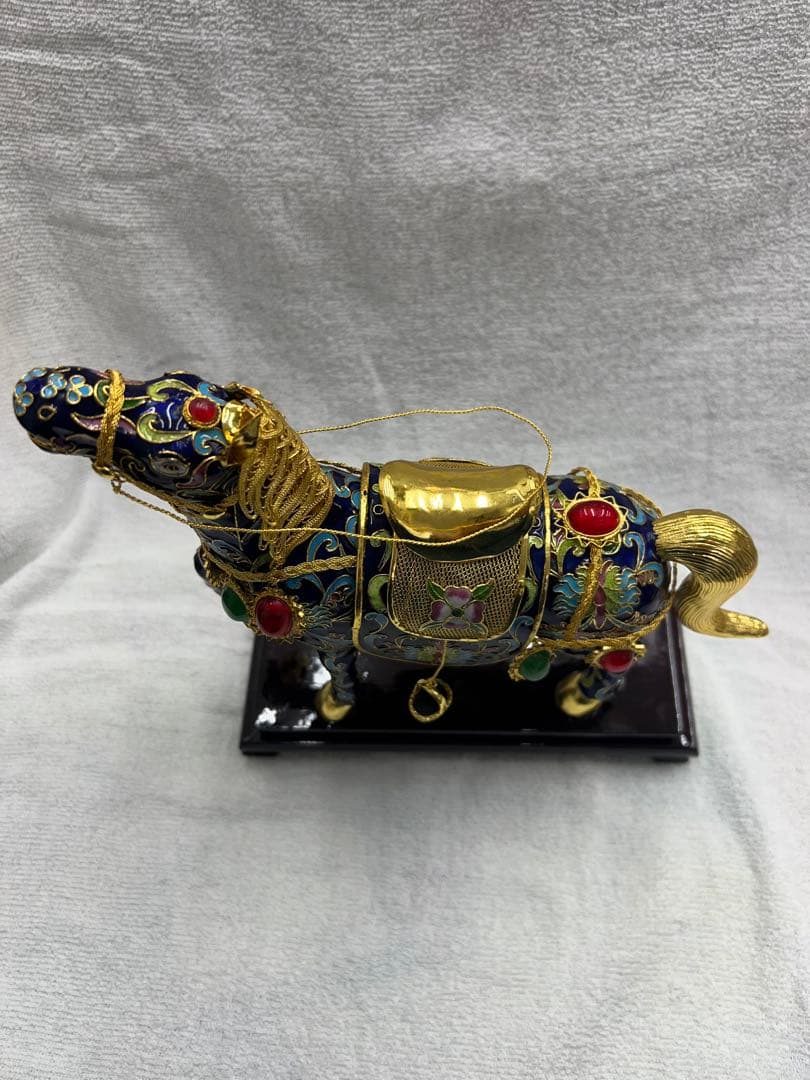 中国工芸　七宝焼　馬　金工細工馬置物