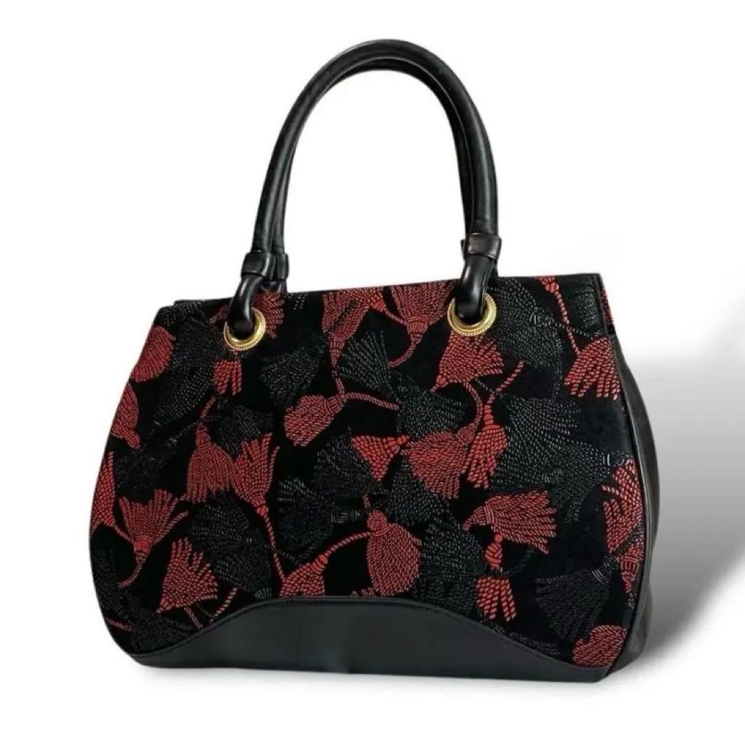 極美品 印傳屋 インデンヤ ベネッセージ ハンドバッグ レザー 房柄 タッセル