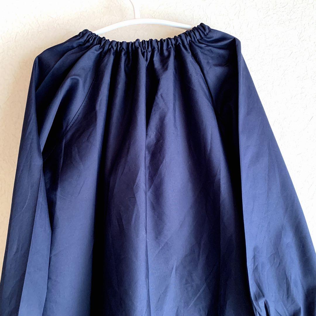 は　前開きスモック　紺×ステッチリボンレース　130〜140