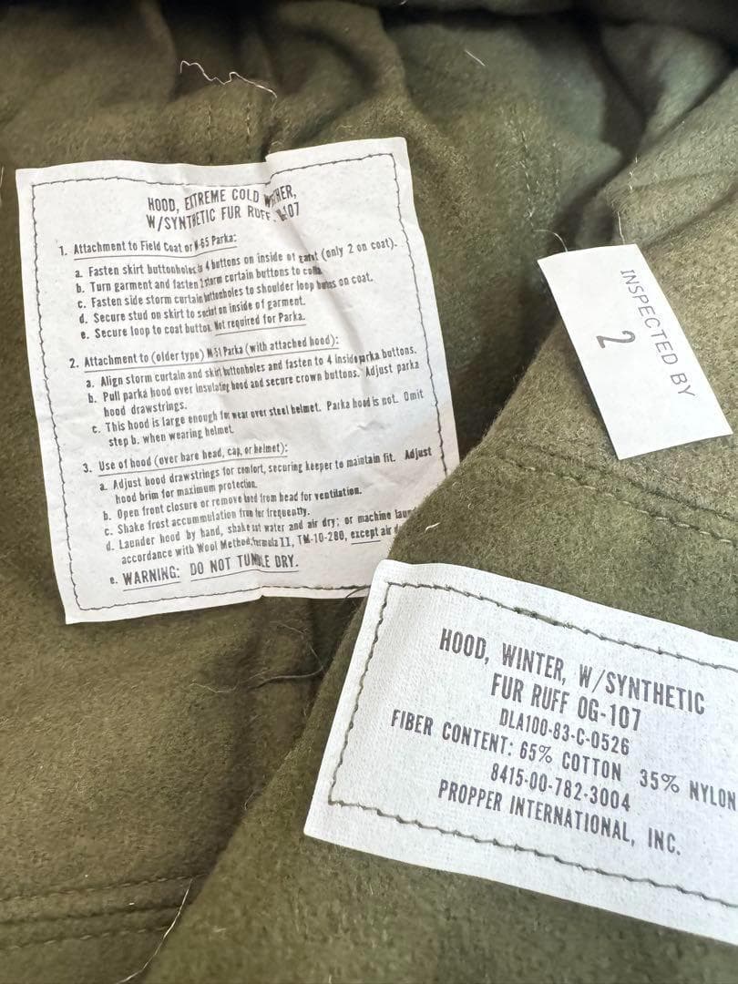 n*o様 米軍 実物 M65 パーカー用フード
